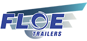 Blue Floe Trailers Logo with Sunset in the Background.